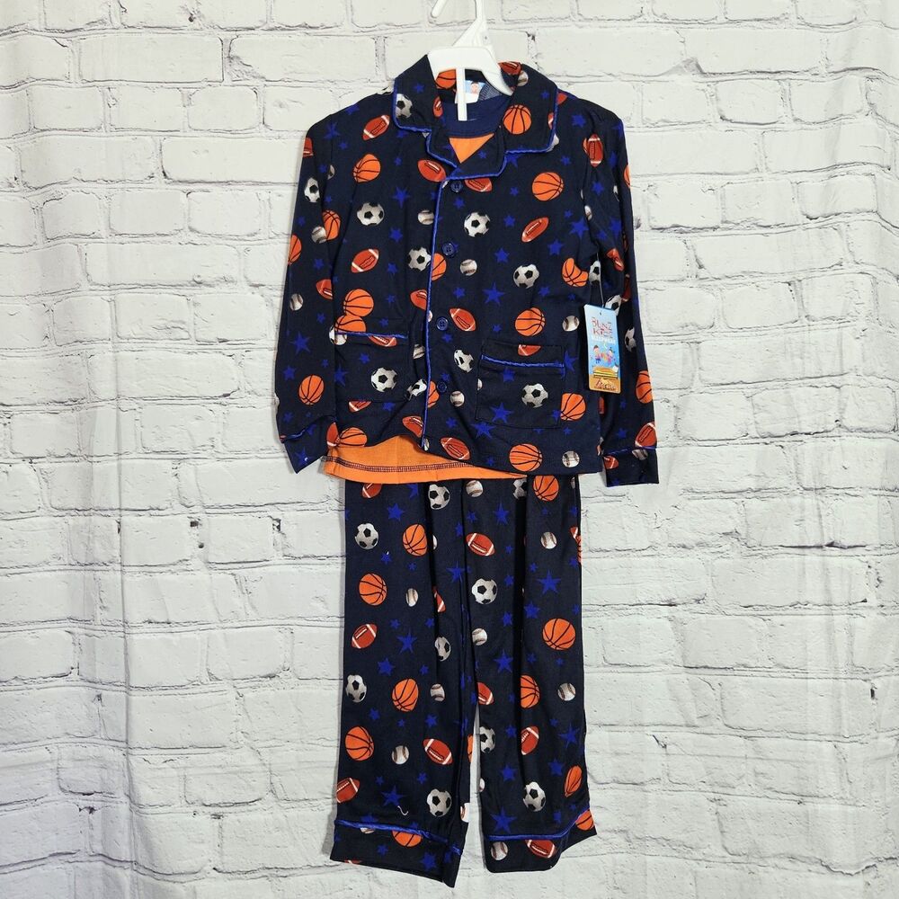 NEW Bunz Kidz Boys Size 5 Sports 3pc Pajama Set Blue FR